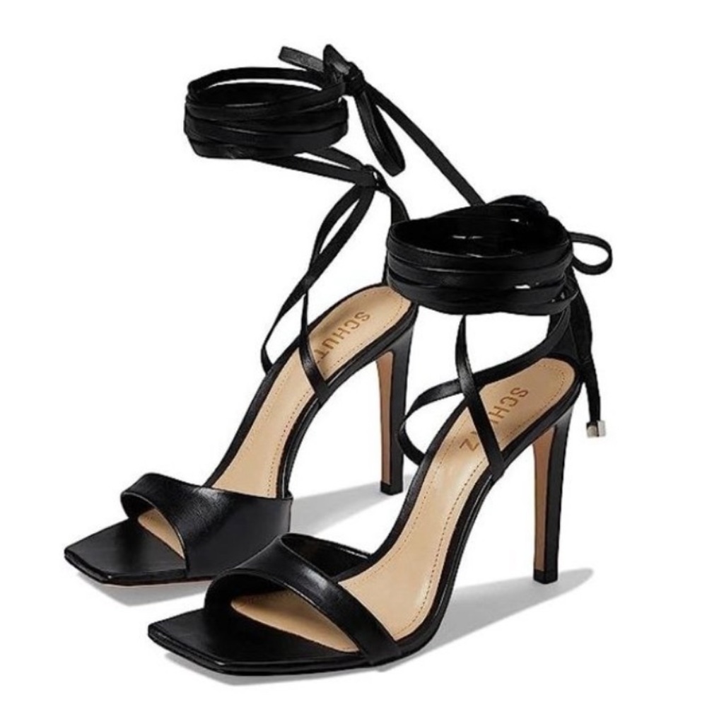 SCHUTZ Black Stiletto Heels with Ankle Ties